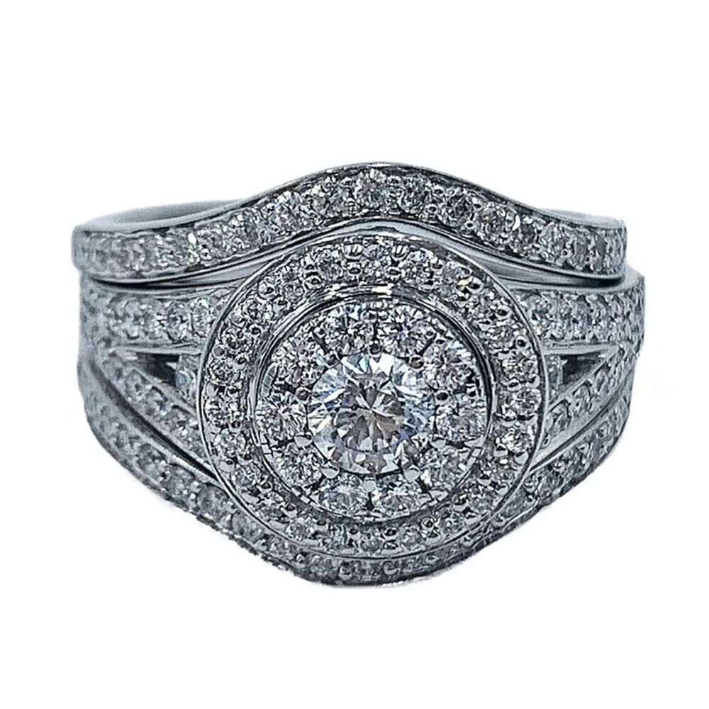Helzberg Diamond 14K 1 1/3 CTW RD White Gold Halo Bridal Wedding Ring Set - Picture 15 of 16